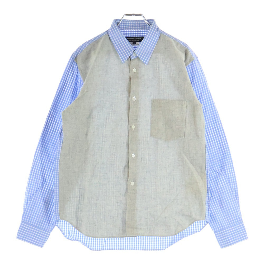 COMME des GARCONS HOMME DEUX(コムデギャルソン オムドゥ) 19AW AD2019 ドッキング ロングスリーブ ギンガムチェックシャツ ブルー/グレー DD-B030
