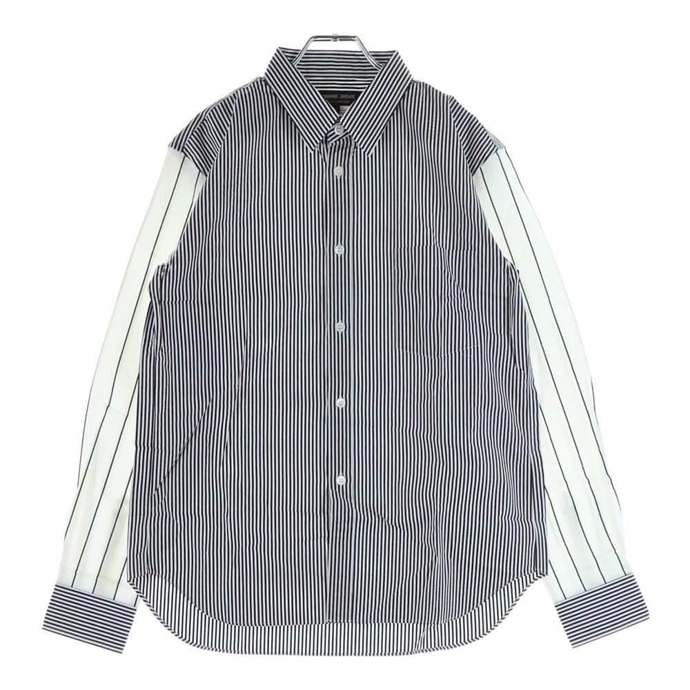 COMME des GARCONS HOMME DEUX(コムデギャルソン オムドゥ) 20AW AD2020 袖切り替え ロングスリーブ ストライプシャツ ホワイト/ブラック DF-B047