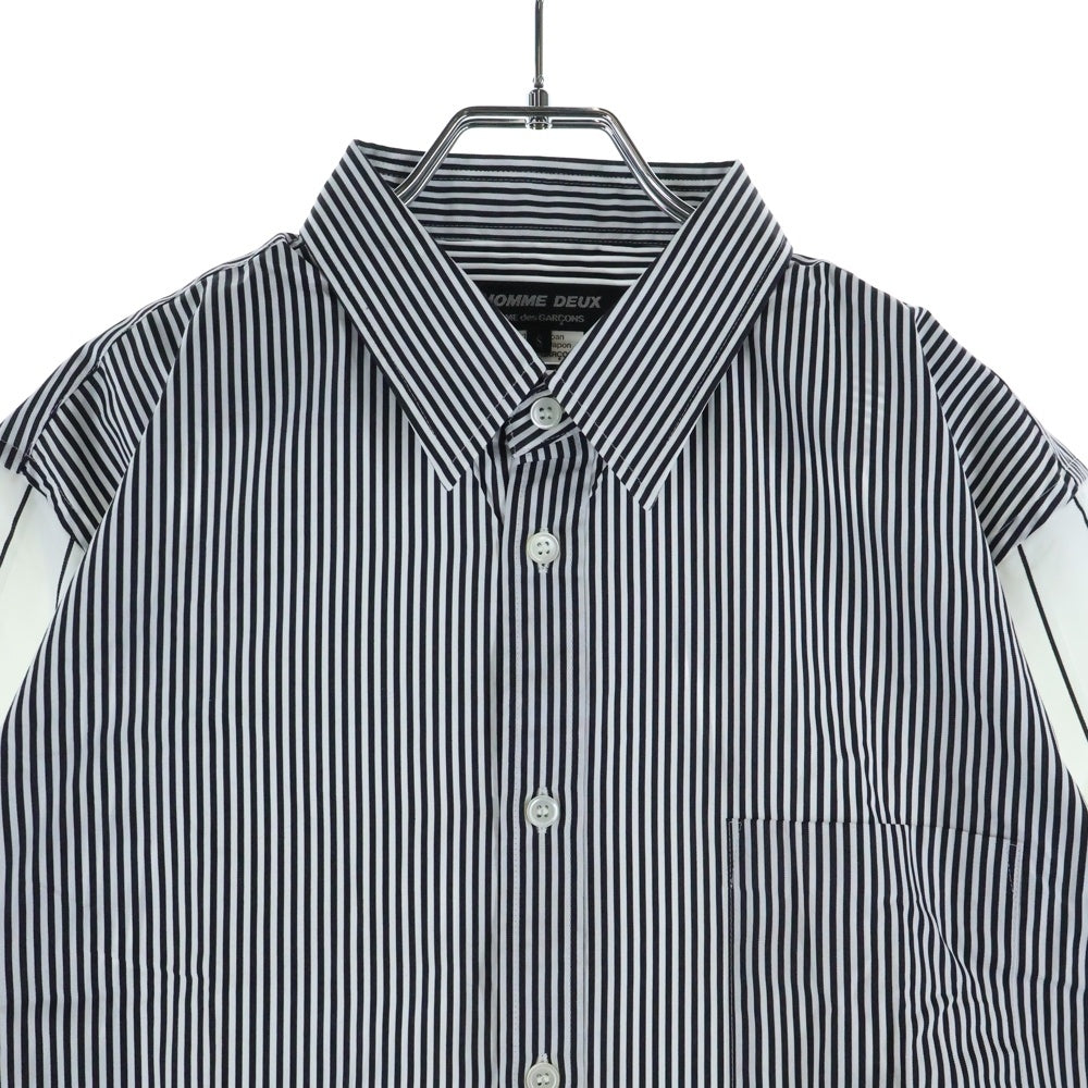 COMME des GARCONS HOMME DEUX(コムデギャルソン オムドゥ) 20AW AD2020 袖切り替え ロングスリーブ ストライプシャツ ホワイト/ブラック DF-B047