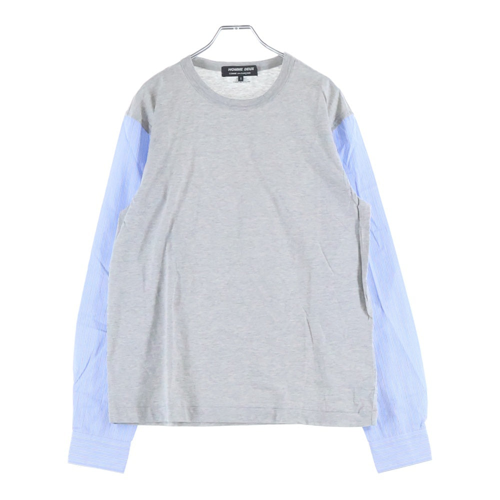 COMME des GARCONS HOMME DEUX(コムデギャルソン オムドゥ) 23AW AD2023 袖切り替え クルーネック長袖Tシャツ カットソー グレー/ブルー DL-T003