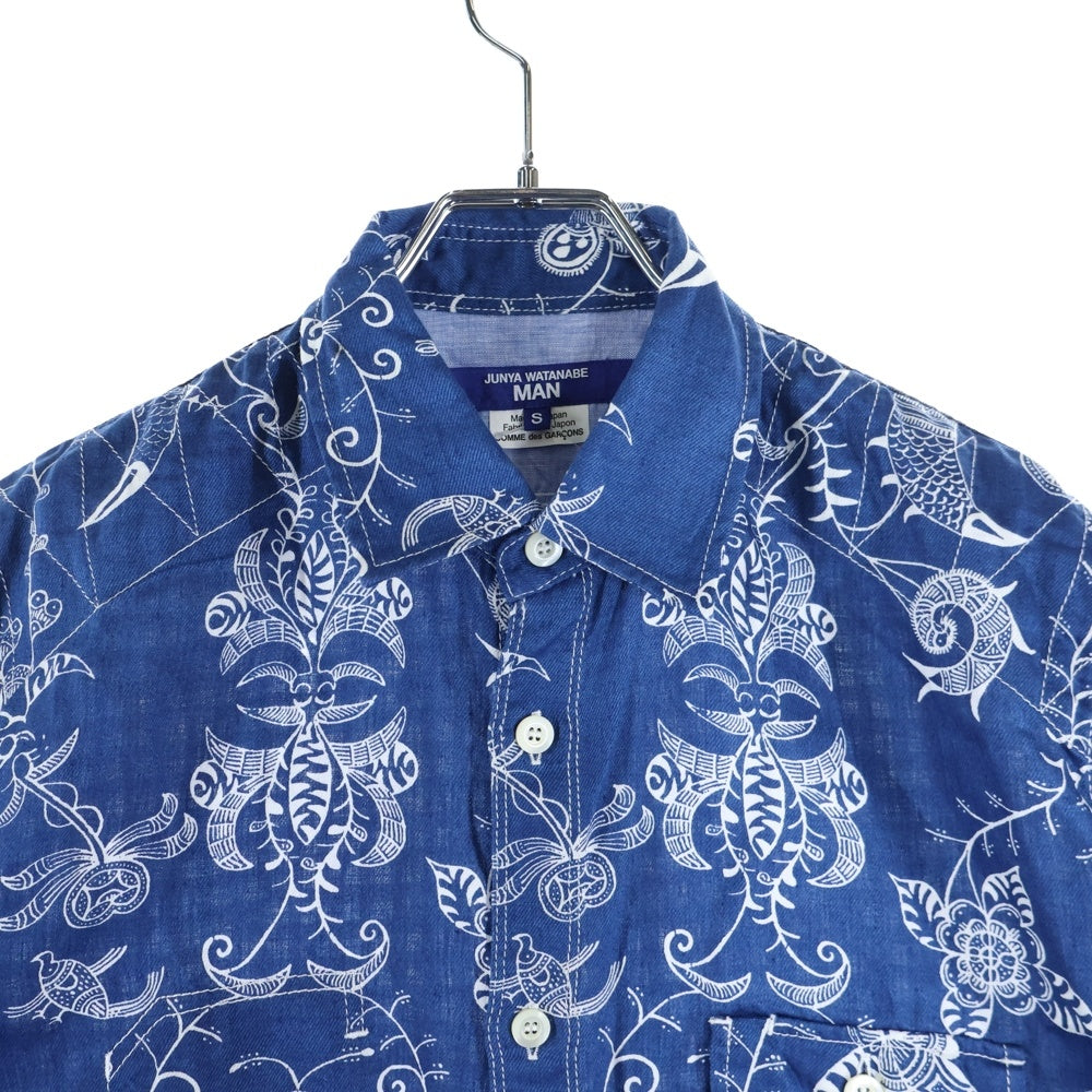JUNYA WATANABE COMME des GARCONS(ジュンヤワタナベ コムデギャルソン) 22SS AD2021 総柄 ショートスリーブ アロハシャツ ブルー WI-B017