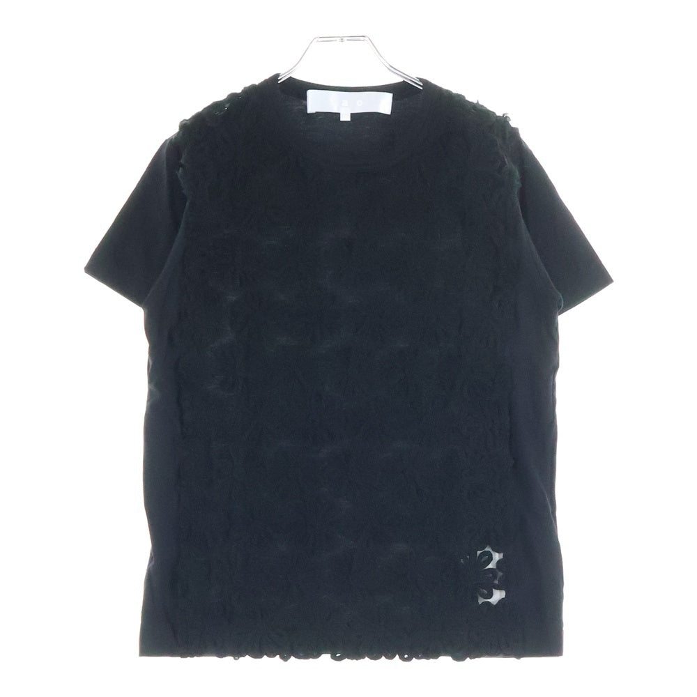 TAO COMME des GARCONS(タオコムデギャルソン) 24AW AD2024 花刺繍 クルーネック半袖Tシャツ カットソー レディース ブラック TN-T005