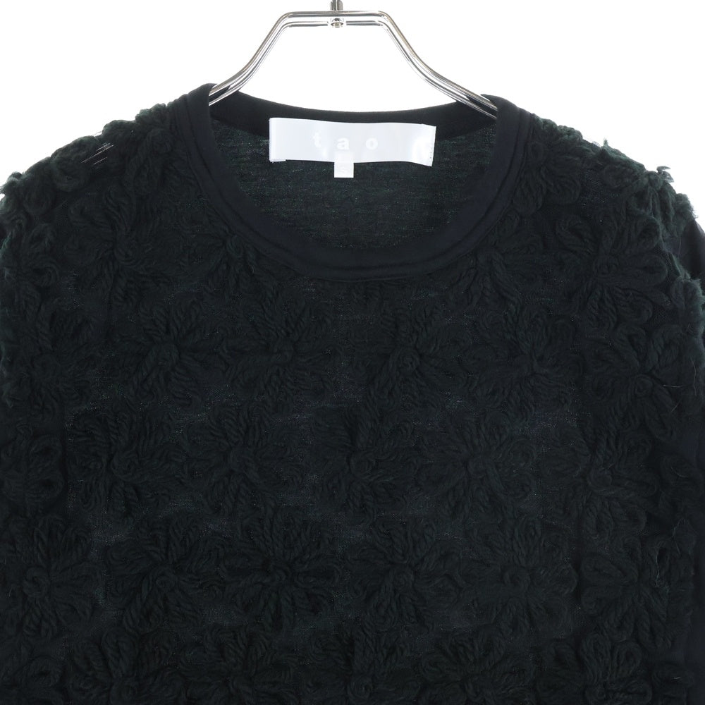 TAO COMME des GARCONS(タオコムデギャルソン) 24AW AD2024 花刺繍 クルーネック半袖Tシャツ カットソー レディース ブラック TN-T005
