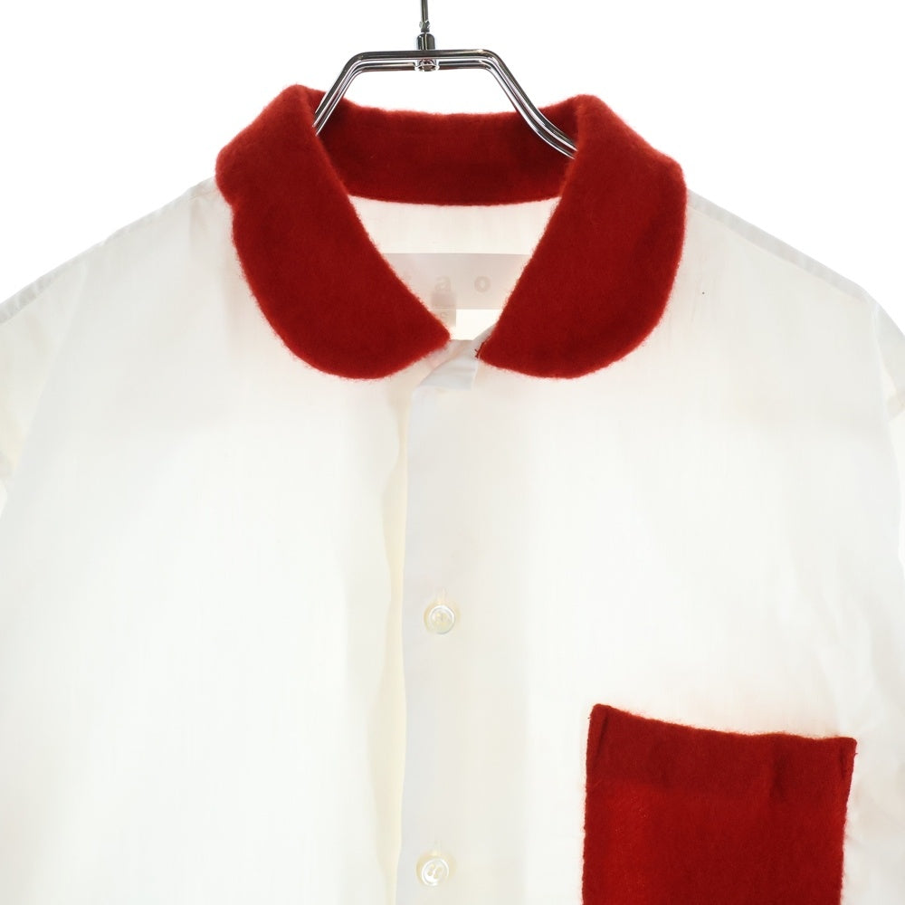 TAO COMME des GARCONS(タオコムデギャルソン) 23AW AD2023 ウール切り替え ロングスリーブ コットンシャツ レディース ホワイト/レッド TL-B010