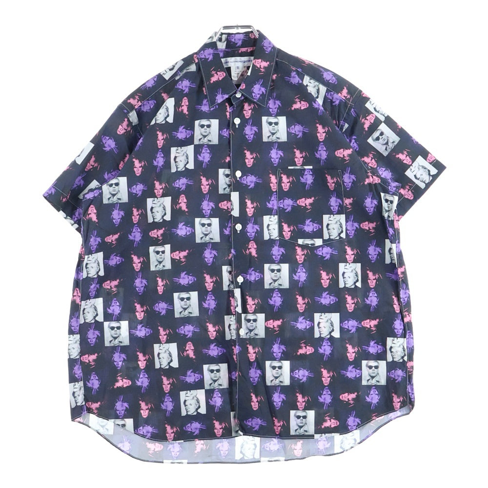 COMME des GARCONS SHIRT(コムデギャルソンシャツ) 24SS ANDY WARHOL アンディウォーホル フォト総柄プリント 半袖ボタンシャツ ブラック/パープル FM-B002