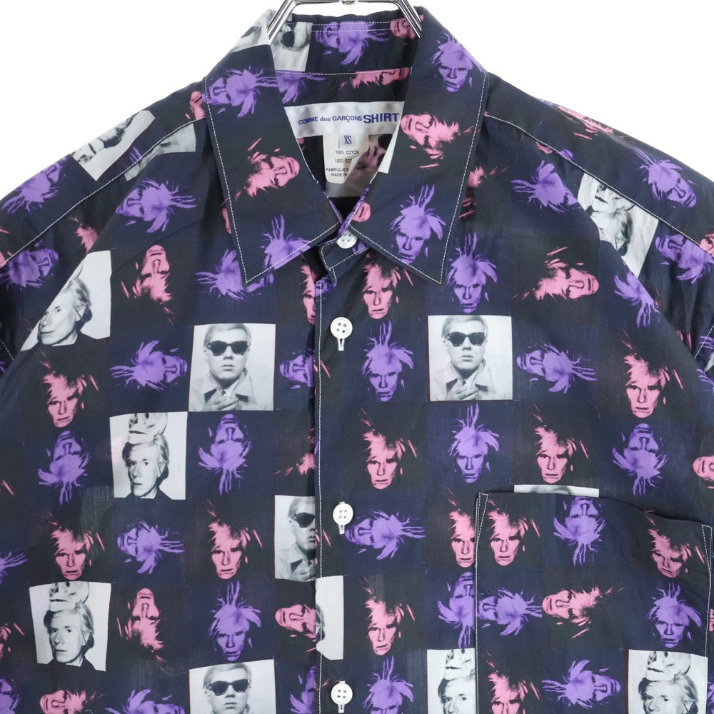 COMME des GARCONS SHIRT(コムデギャルソンシャツ) 24SS ANDY WARHOL アンディウォーホル フォト総柄プリント 半袖ボタンシャツ ブラック/パープル FM-B002