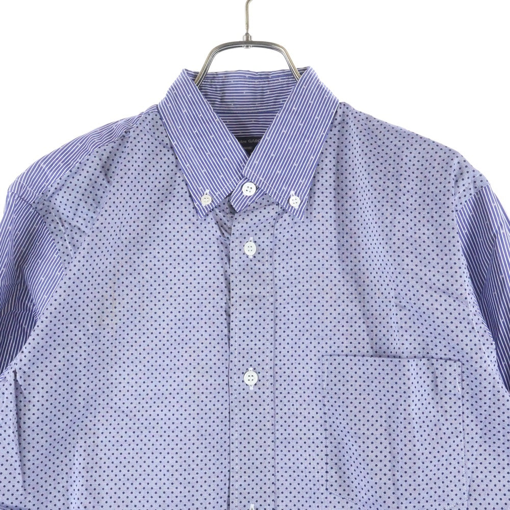 COMME des GARCONS HOMME(コムデギャルソンオム) 19SS AD2018 ストライプ切り替え ポルカドット 長袖シャツ ブルー HC-B011