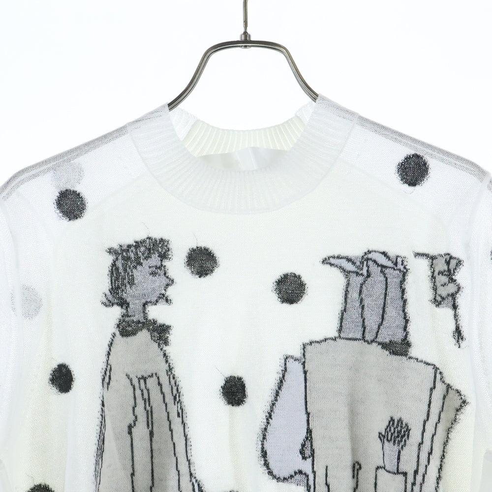 TAO COMME des GARCONS(タオコムデギャルソン) 25SS AD2024 フロントデザイン ウール混 クルーネック半袖ニットTシャツ カットソー ホワイト TO-N012