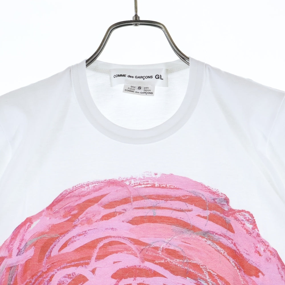 COMME DES GARCONS GIRL(コムデギャルソンガール) 25AW AD2025 吉野マオ 大きな花 クルーネック半袖Tシャツ カットソー レディース ホワイト/ピンク NP-T015
