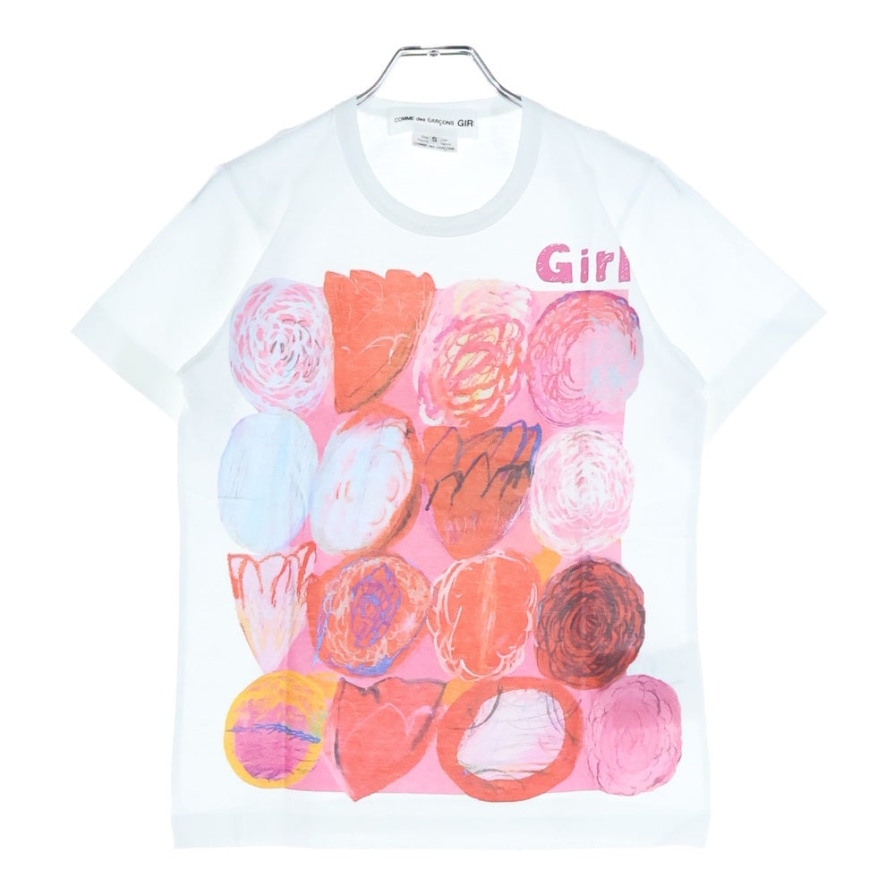 COMME DES GARCONS GIRL(コムデギャルソンガール) 25AW AD2025 吉野マオ 花畑 クルーネック半袖Tシャツ カットソー レディース ホワイト/ピンク NP-T014