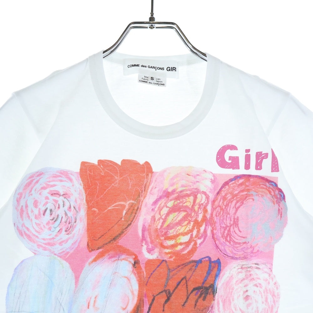 COMME DES GARCONS GIRL(コムデギャルソンガール) 25AW AD2025 吉野マオ 花畑 クルーネック半袖Tシャツ カットソー レディース ホワイト/ピンク NP-T014