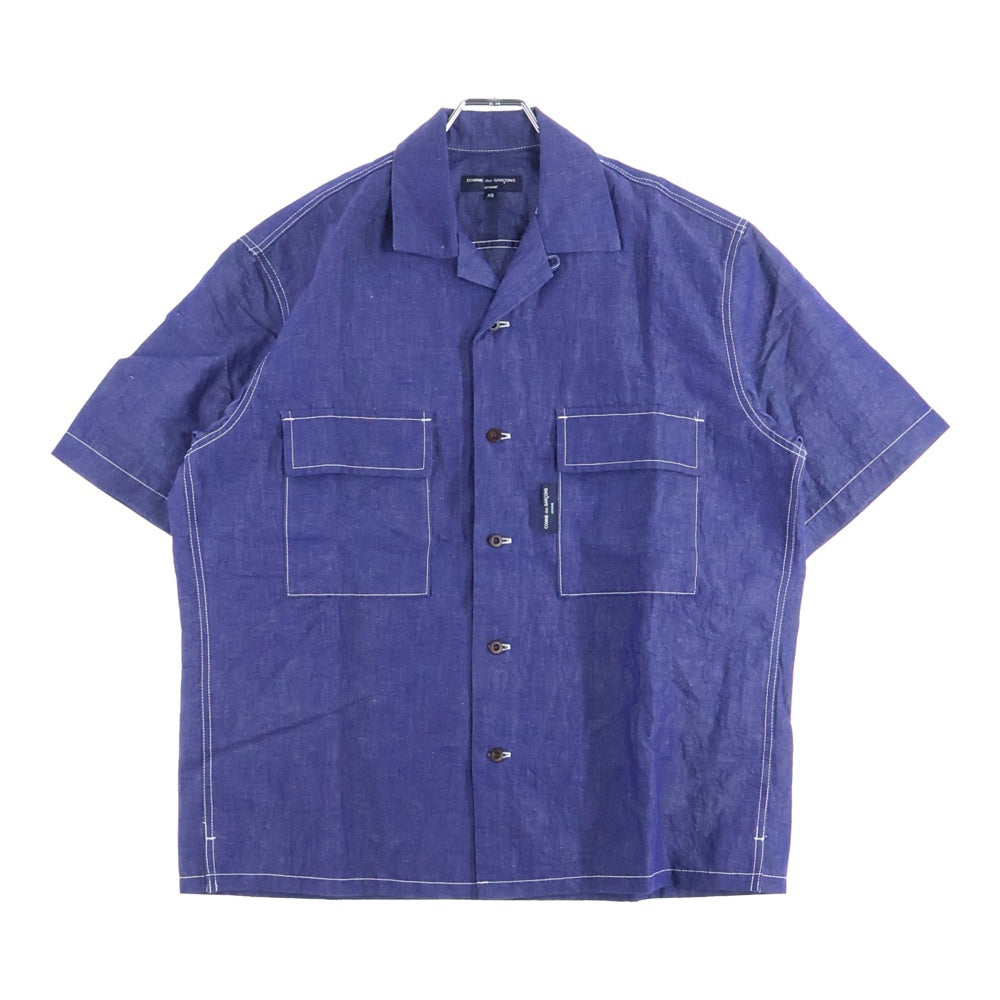 COMME des GARCONS HOMME(コムデギャルソンオム) 22SS AD2021 半袖リネンオープンカラーシャツ インディゴ HI-B024