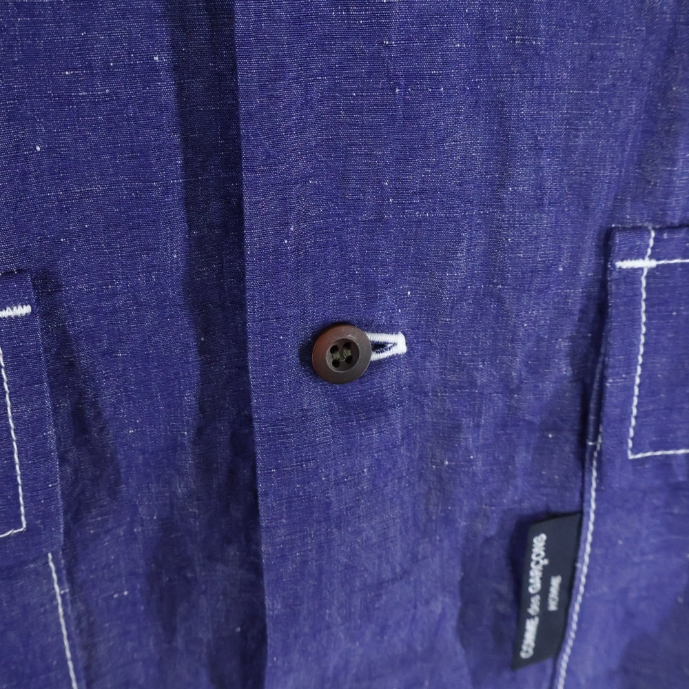 COMME des GARCONS HOMME(コムデギャルソンオム) 22SS AD2021 半袖リネンオープンカラーシャツ インディゴ HI-B024