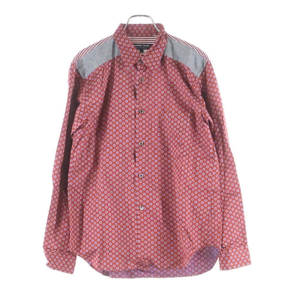 COMME des GARCONS HOMME DEUX(コムデギャルソン オムドゥ) 19AW AD2019 異素材ドッキング 長袖総柄ボタンシャツ レッド DD-B034