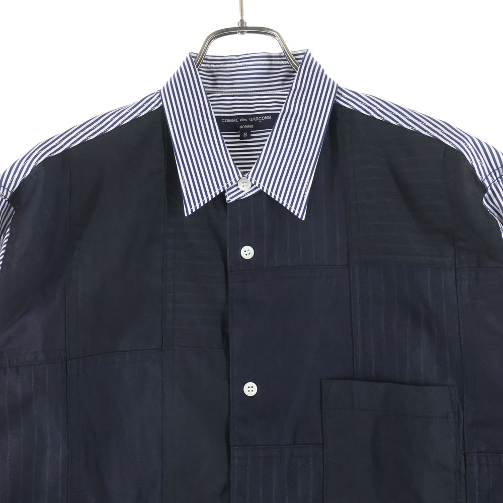 COMME des GARCONS HOMME(コムデギャルソンオム) 23SS AD2022 フロントパッチワーク切替 長袖ストライプシャツ ブラック/ホワイト HK-B016