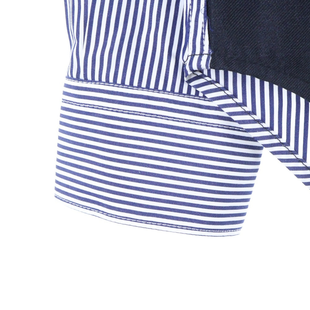 COMME des GARCONS HOMME(コムデギャルソンオム) 23SS AD2022 フロントパッチワーク切替 長袖ストライプシャツ ブラック/ホワイト HK-B016