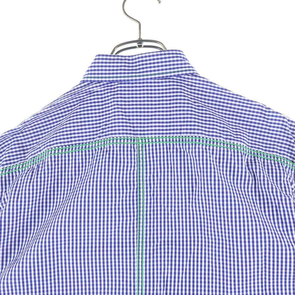 COMME des GARCONS HOMME(コムデギャルソンオム) 20SS AD2019 グリーンステッチ 半袖銀紙チェックシャツ ホワイト/ブルー HE-B032