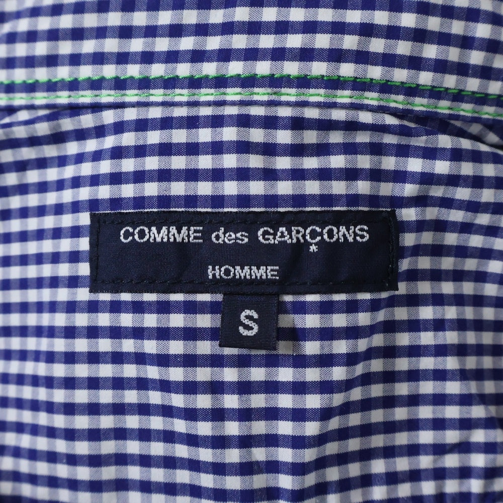 COMME des GARCONS HOMME(コムデギャルソンオム) 20SS AD2019 グリーンステッチ 半袖銀紙チェックシャツ ホワイト/ブルー HE-B032