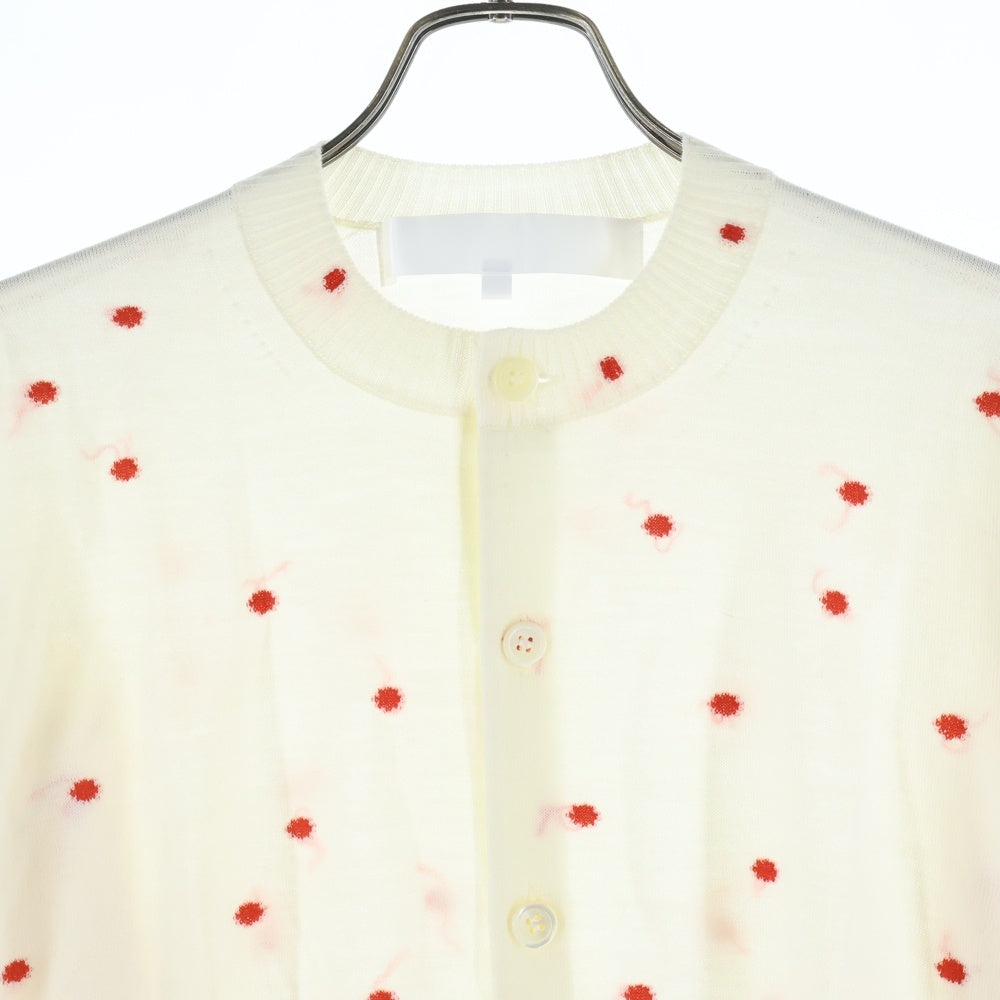 TAO COMME des GARCONS(タオコムデギャルソン) 25SS AD2024 フロント刺繍 ドット柄 ニットカーディガン レディース アイボリー/レッド TO-N011