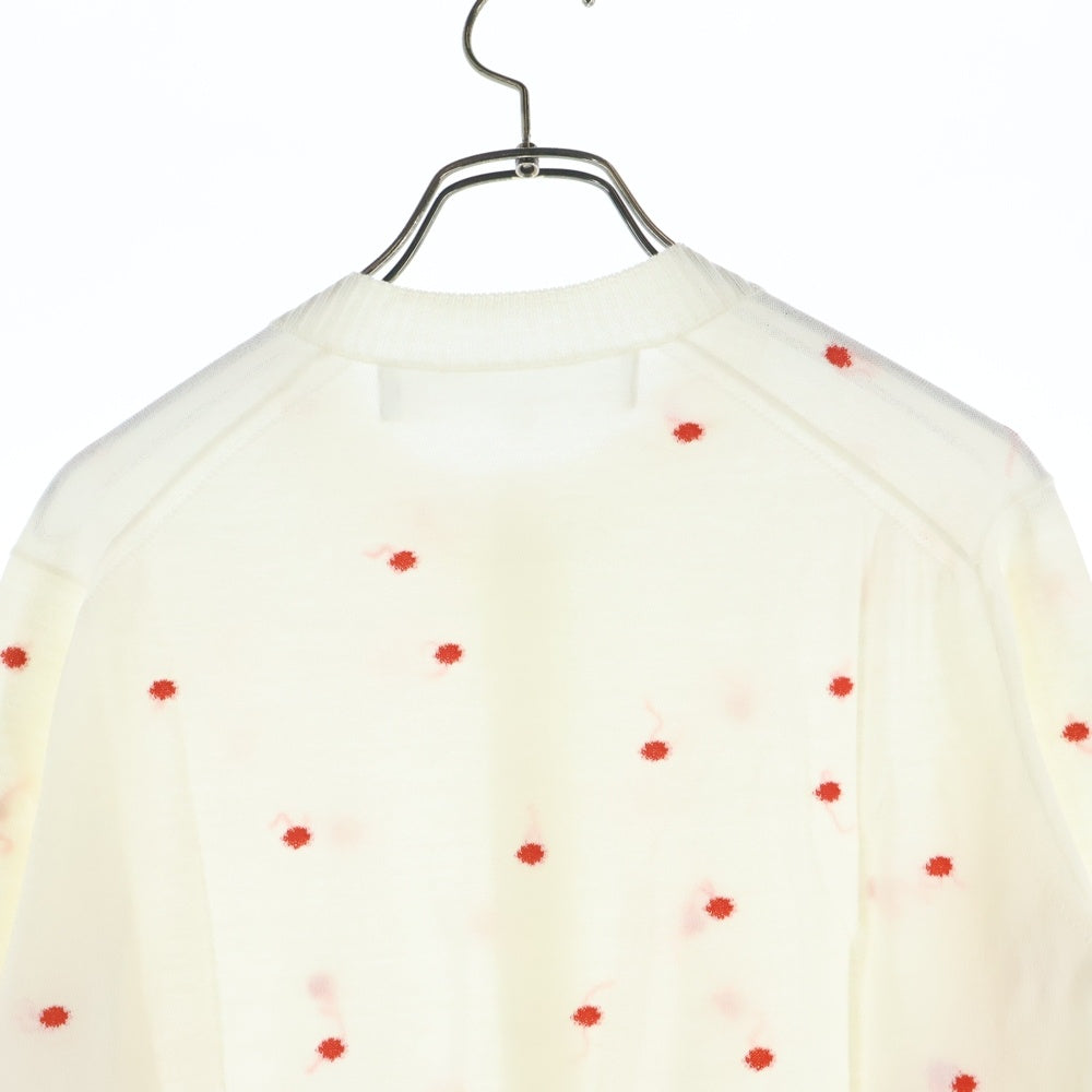 TAO COMME des GARCONS(タオコムデギャルソン) 25SS AD2024 フロント刺繍 ドット柄 ニットカーディガン レディース アイボリー/レッド TO-N011