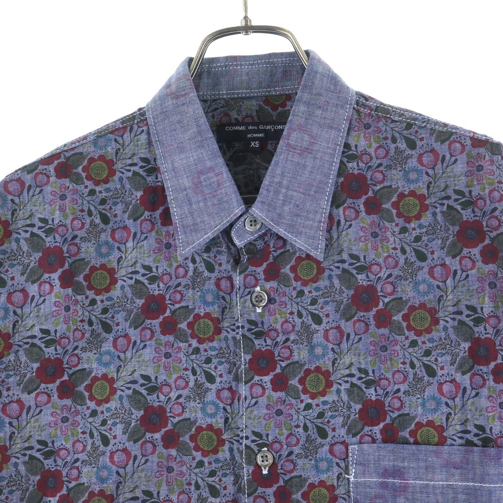 COMME des GARCONS HOMME(コムデギャルソンオム) 21SS AD2020 花柄 半袖シャンブレーシャツ ネイビー HG-B031