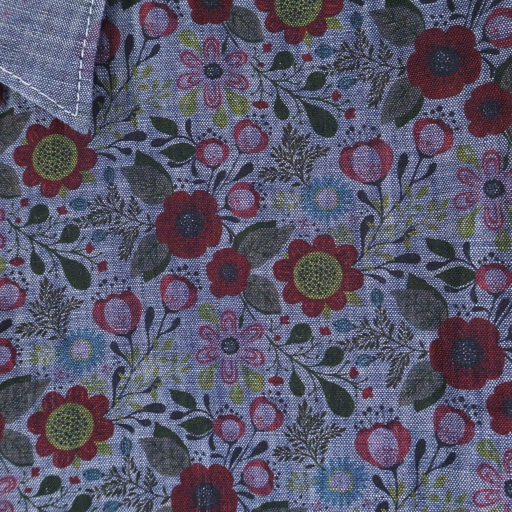 COMME des GARCONS HOMME(コムデギャルソンオム) 21SS AD2020 花柄 半袖シャンブレーシャツ ネイビー HG-B031