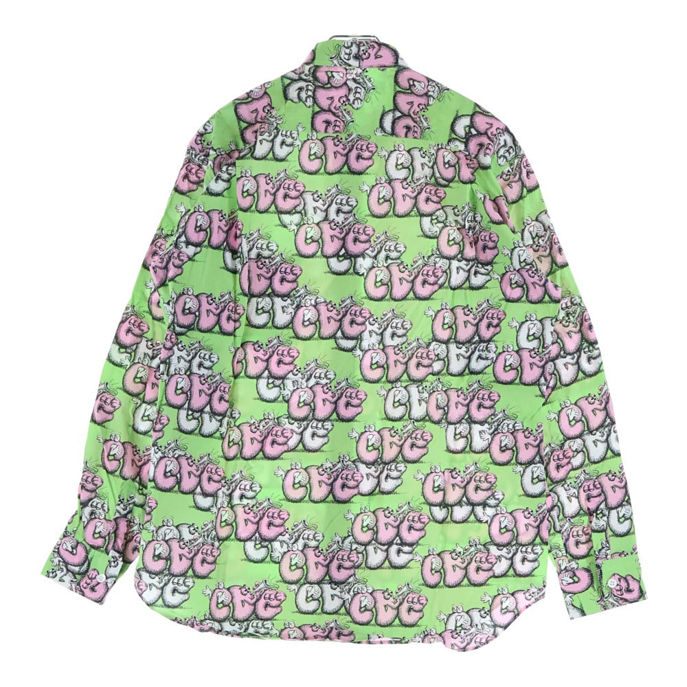COMME des GARCONS SHIRT(コムデギャルソンシャツ) ×COWS カウズ 総柄 ロングスリーブ コットンシャツ グリーン FH-B033