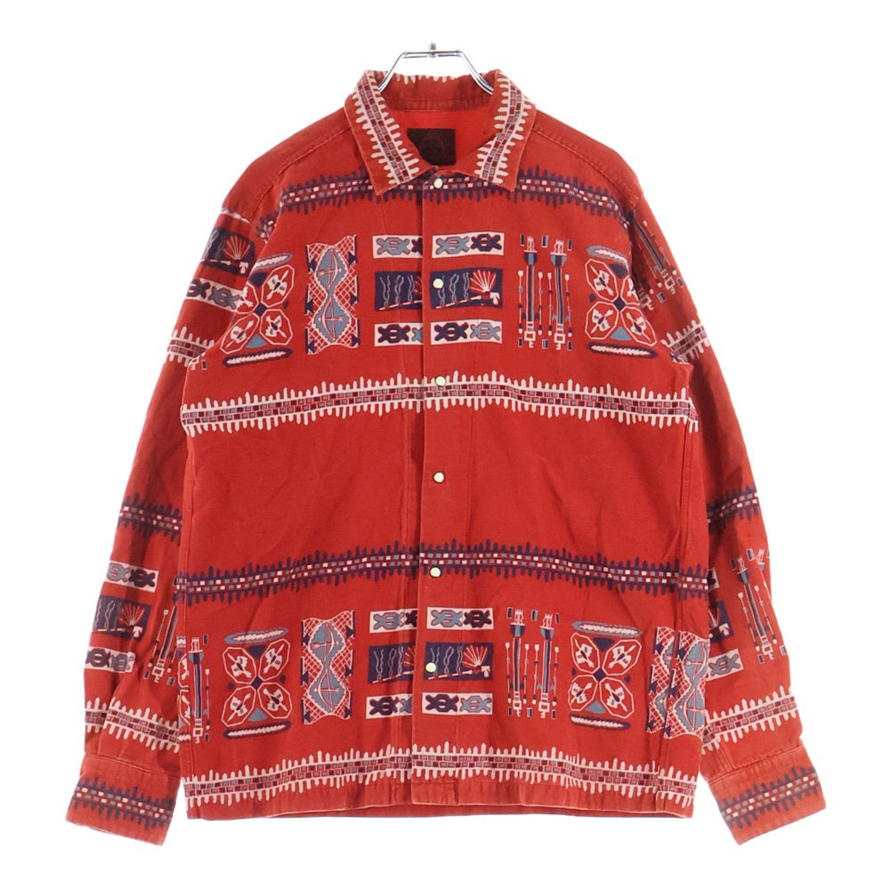 EVISU(エビス) 90S 総柄 コーデュロイ長袖シャツ レッド