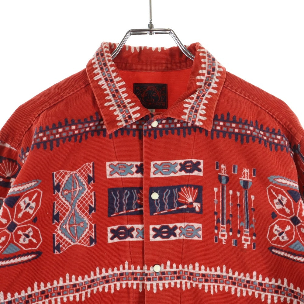EVISU(エビス) 90S 総柄 コーデュロイ長袖シャツ レッド