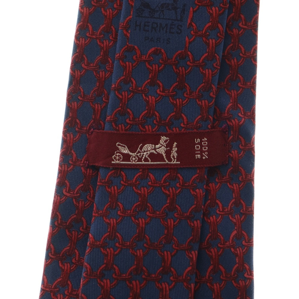 HERMES(エルメス) フランス製 チェーンモチーフ シルクネクタイ レッド