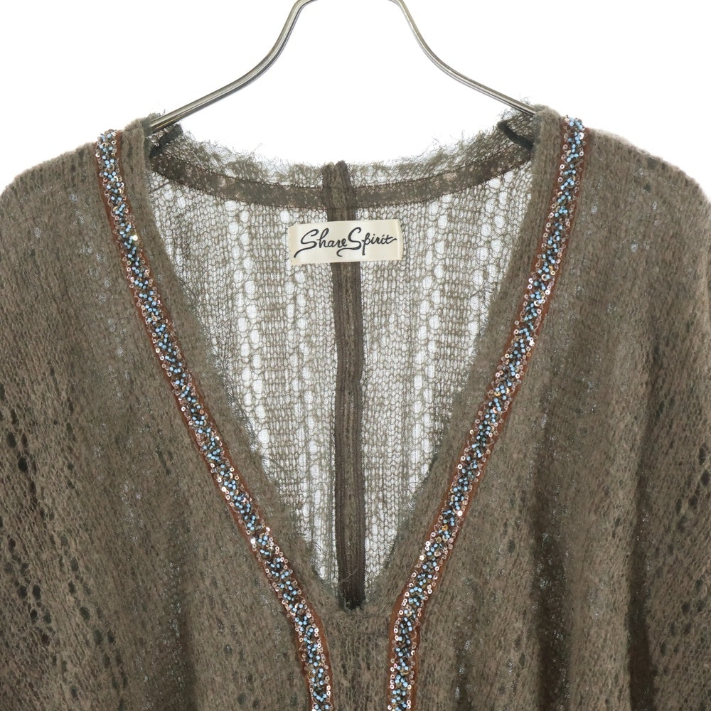 SHARE SPIRIT(シェアスピリット) モヘア混 ビーズ装飾 Vネック