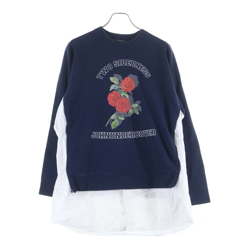 John UNDERCOVER(ジョン アンダーカバー) 19SS シャツドッキングデザイン フロントプリント スウェット トレーナー ネイビー/ホワイト JUW4802