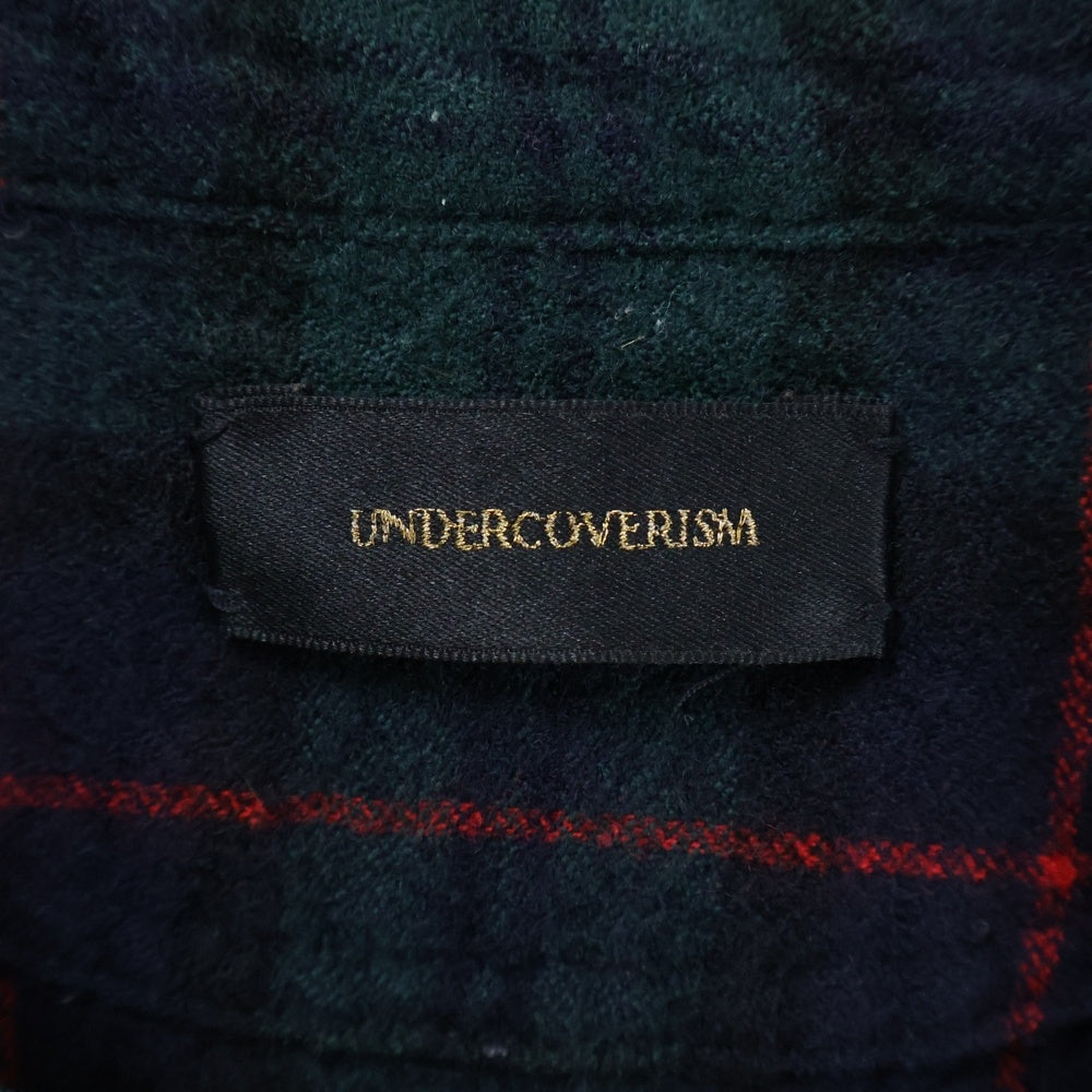 UNDERCOVERISM(アンダーカバイズム) タータンチェック バンドカラー カットオフデザイン ウール長袖シャツ グリーン/レッド N4405-2