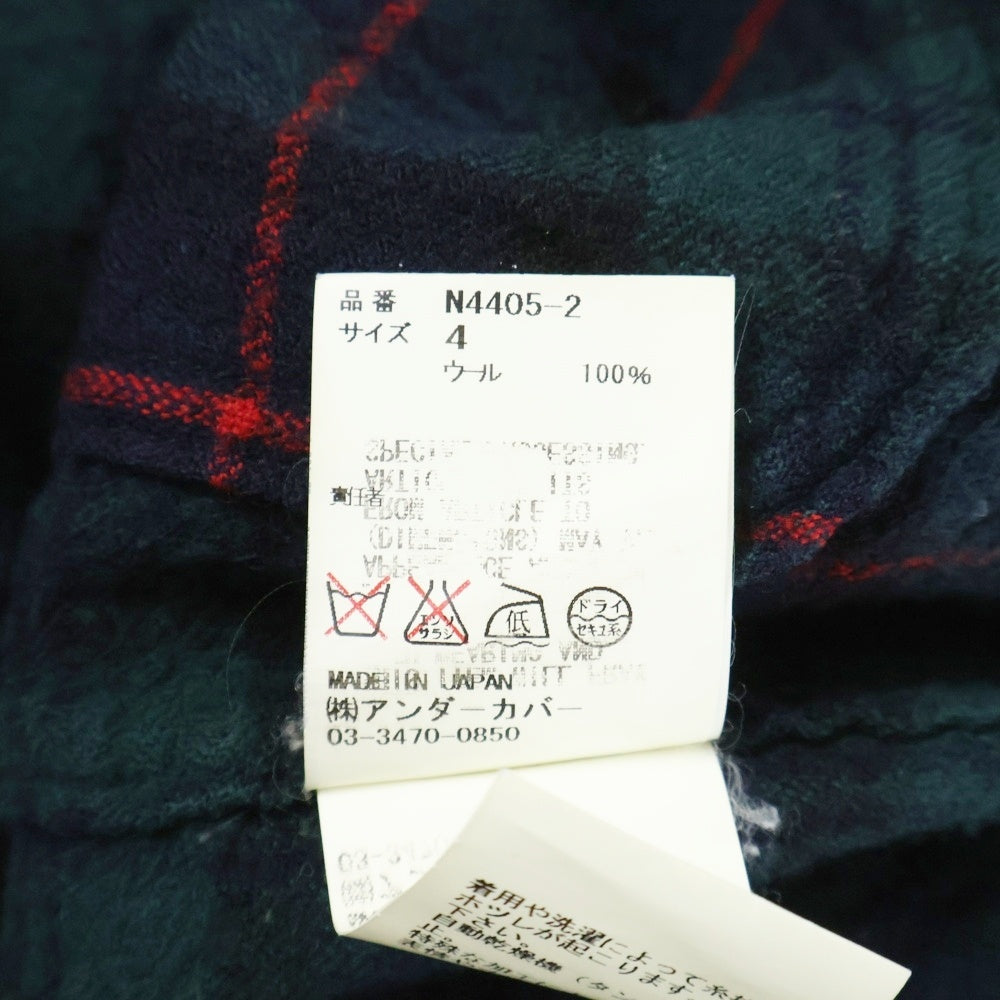 UNDERCOVERISM(アンダーカバイズム) タータンチェック バンドカラー カットオフデザイン ウール長袖シャツ グリーン/レッド N4405-2