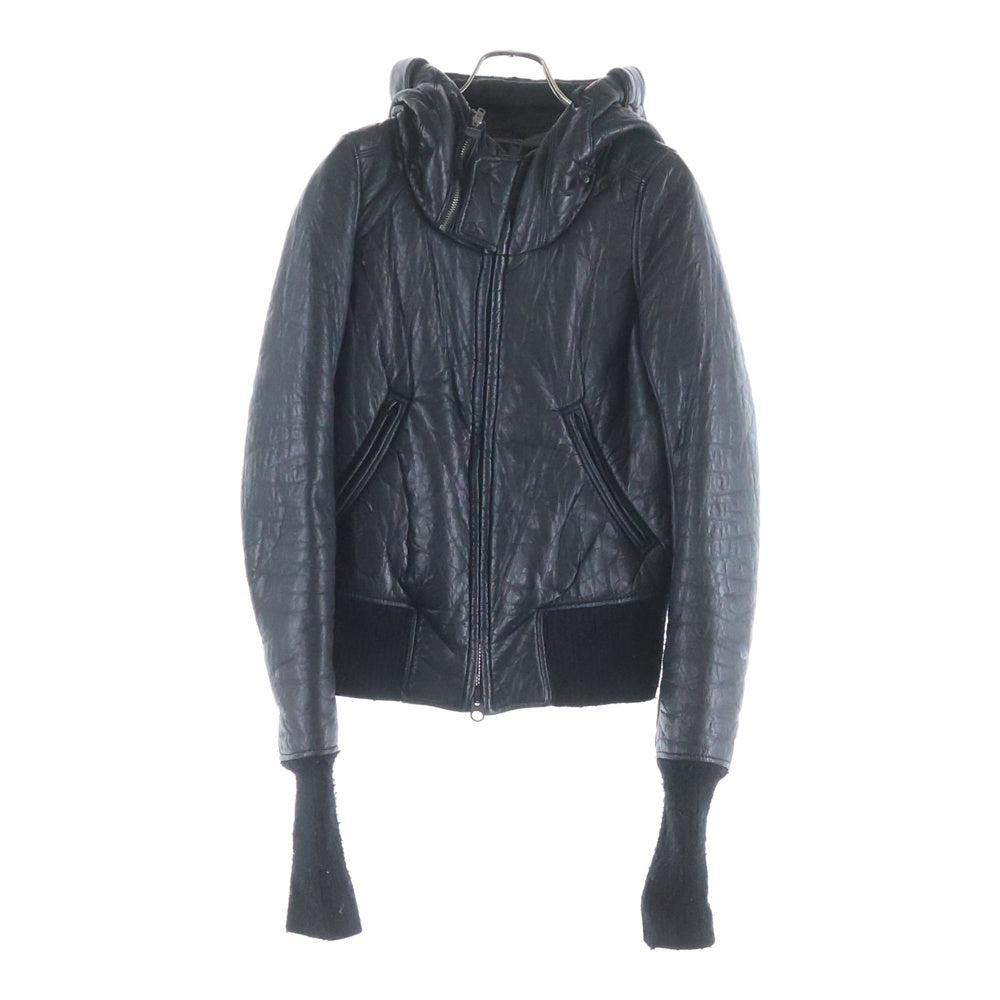 L.G.B.(ルグランブルー) PARKA LE-B ディアスキン ボアライナー レザー ジップアップパーカー ブラック レディース