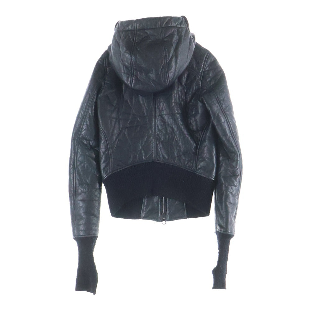 L.G.B.(ルグランブルー) PARKA LE-B ディアスキン ボアライナー レザー ジップアップパーカー ブラック レディース