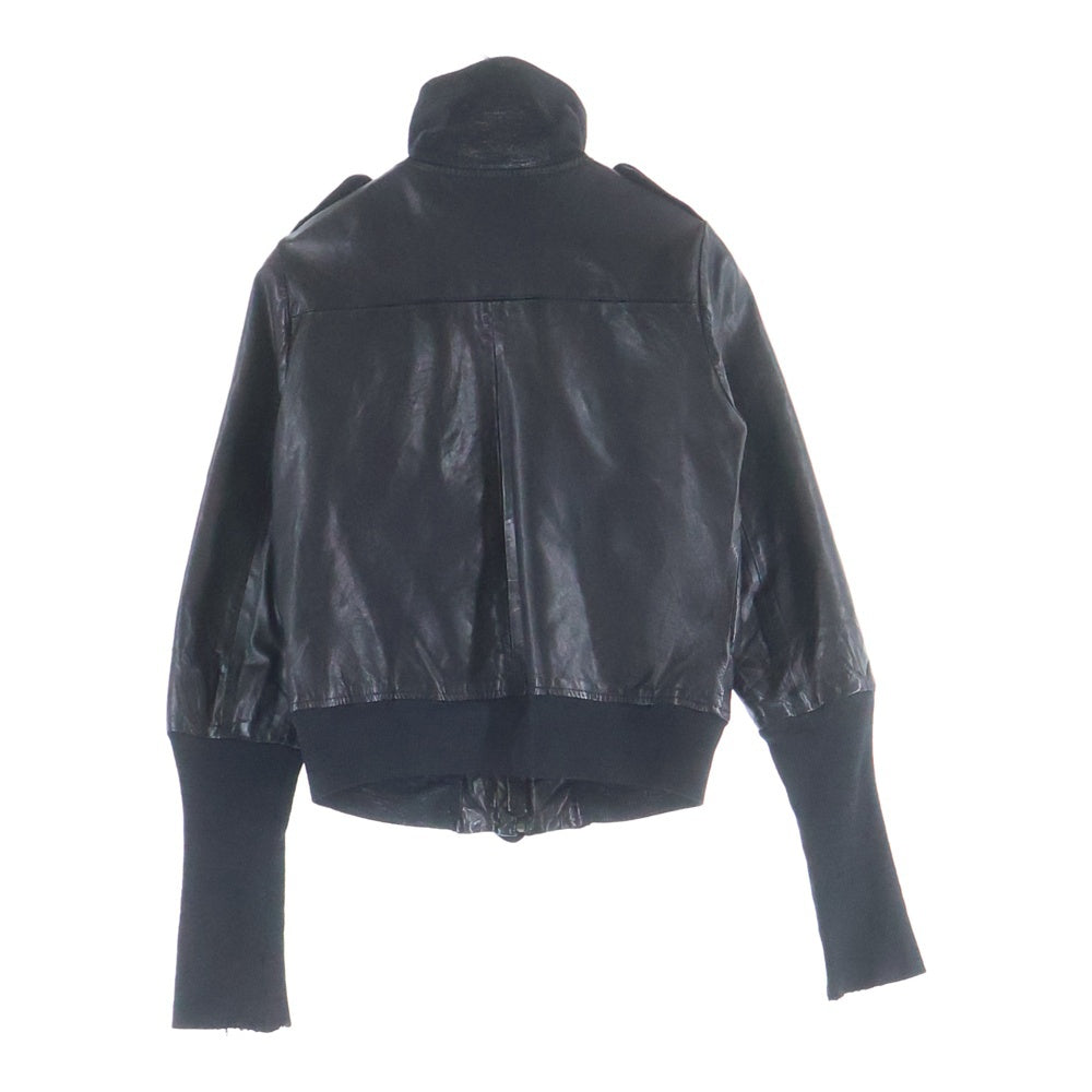 SHARE SPIRIT(シェアスピリット) 裾リブニットデザイン ジップアップ レザージャケット ブラック レディース FA819