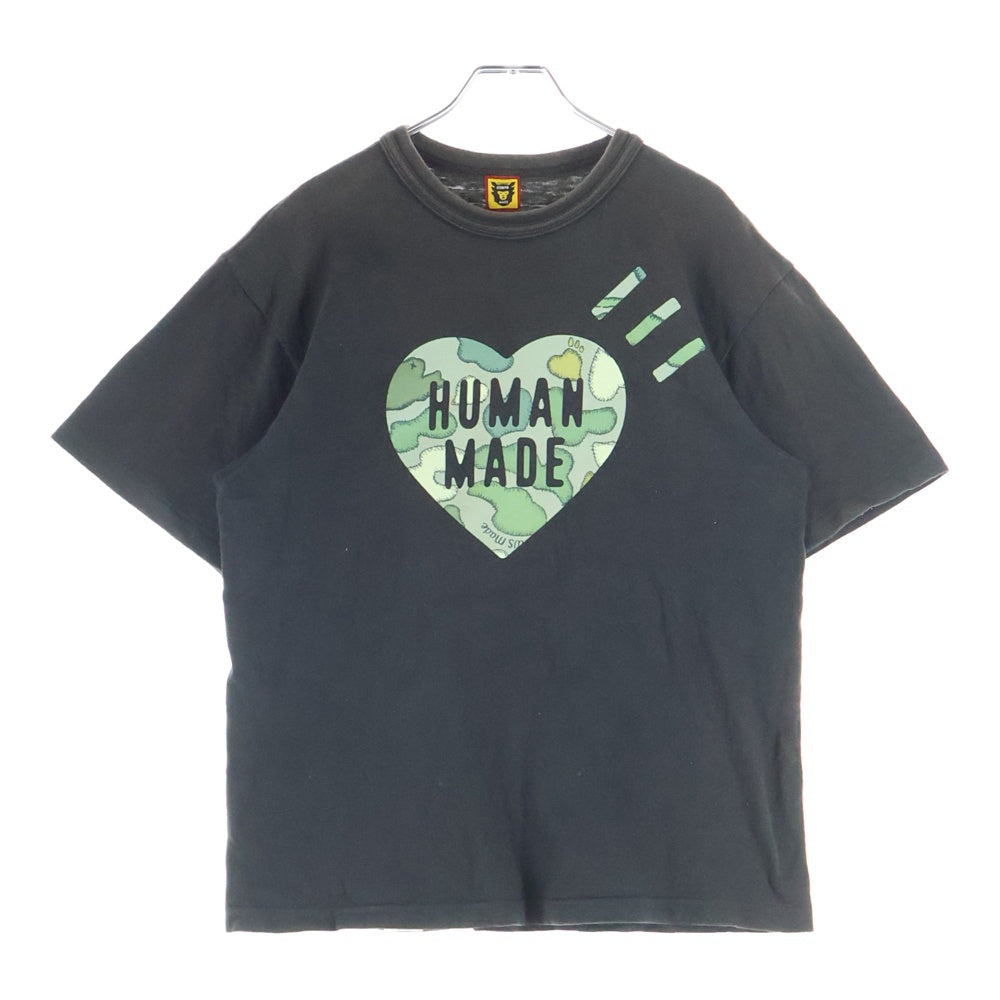 HUMAN MADE(ヒューマンメイド) ×KAWS カウズ ハートロゴプリント 半袖Tシャツ カットソー ブラック