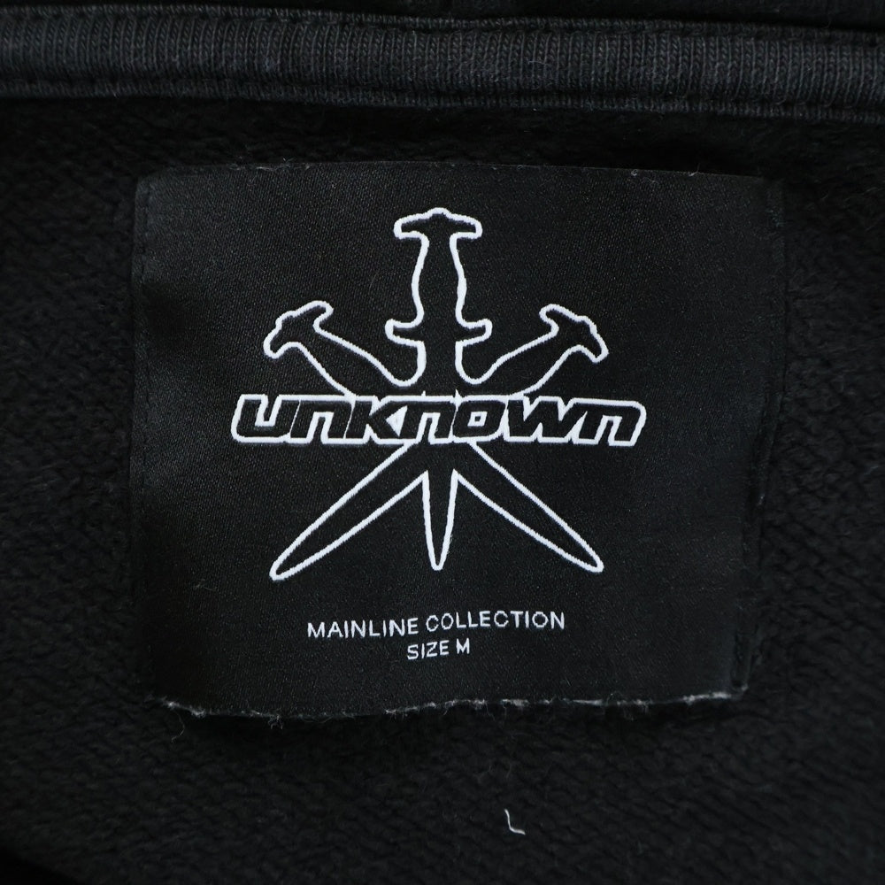 UNKNOWN LONDON(アンノーンロンドン) Retro Logo Hoodie レトロロゴプリント フーディ プルオーバースウェットパーカー ブラック