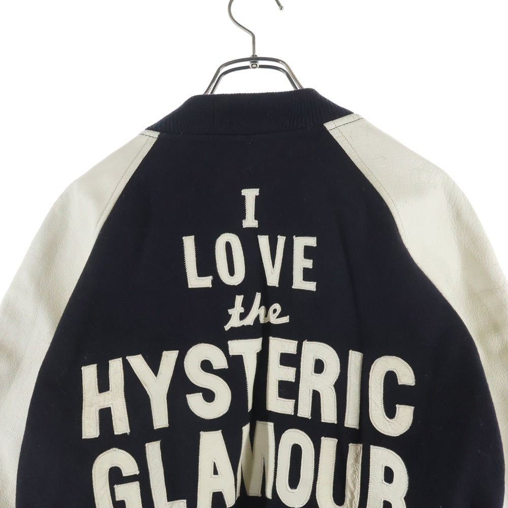 HYSTERIC GLAMOUR(ヒステリックグラマー) レザーアーム ジップアップスタジアムジャケット ブルゾン ブラック 2AJ-6215