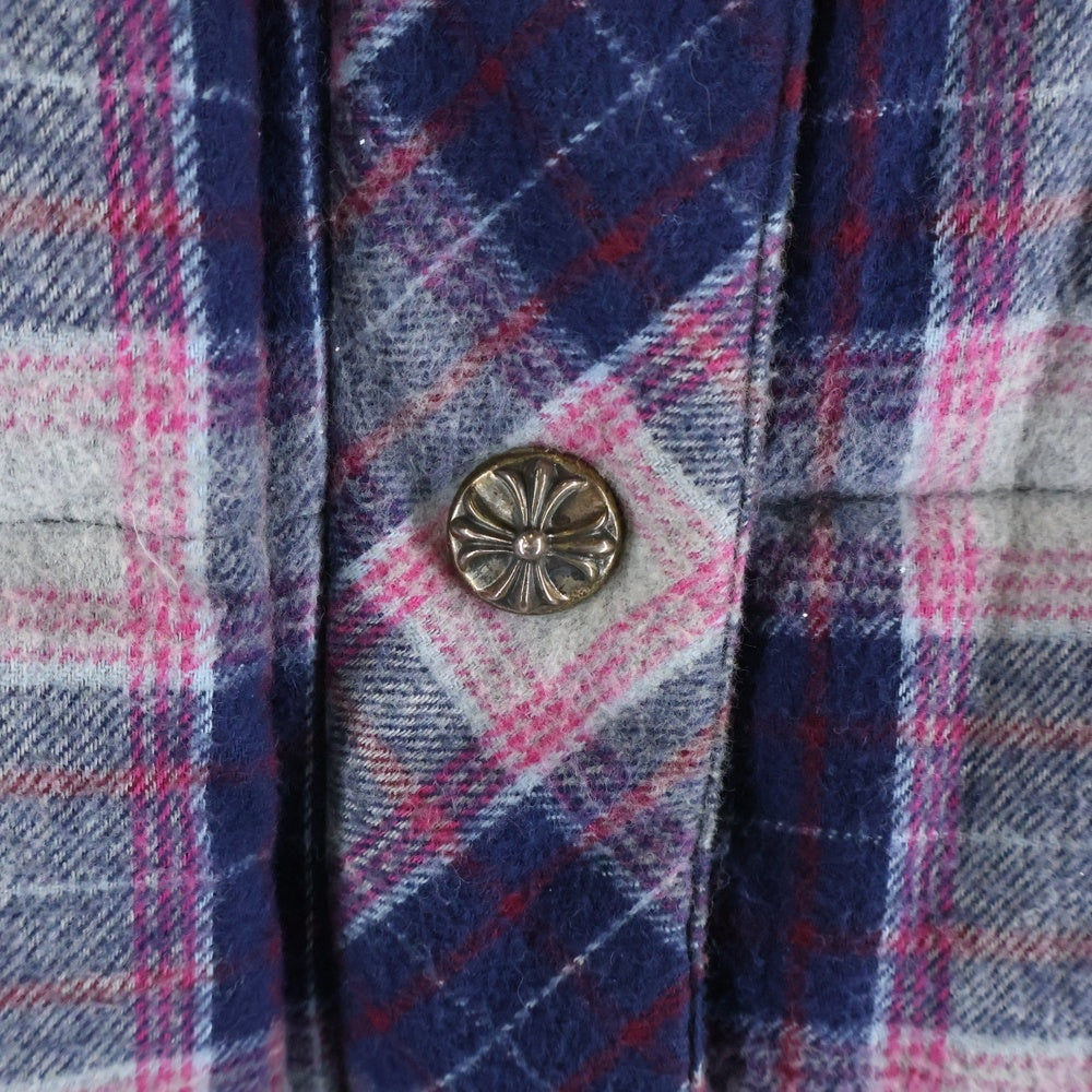 CHROME HEARTS(クロムハーツ) STIFF VEST スティッフ レザー切替 チェック柄 フーデッドダウンベスト ブラック/ピンク/ネイビー