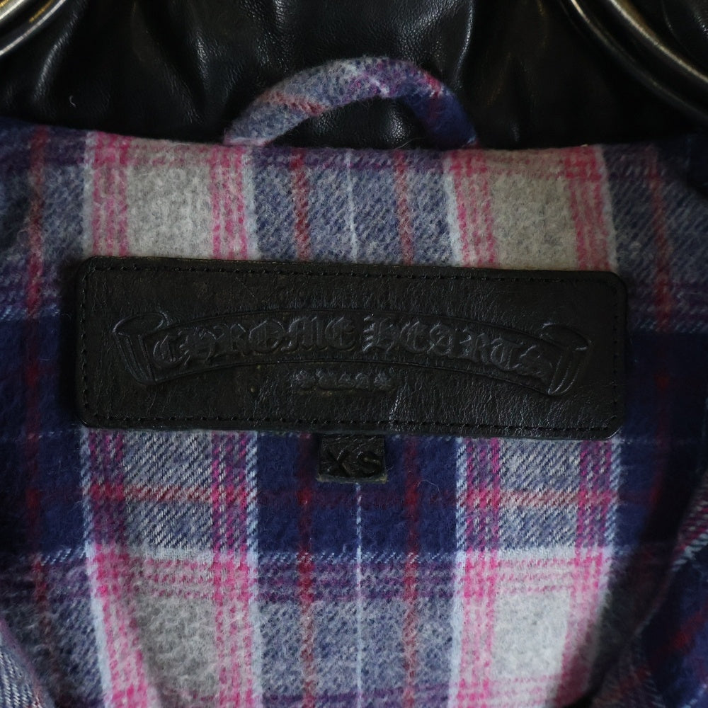 CHROME HEARTS(クロムハーツ) STIFF VEST スティッフ レザー切替 チェック柄 フーデッドダウンベスト ブラック/ピンク/ネイビー