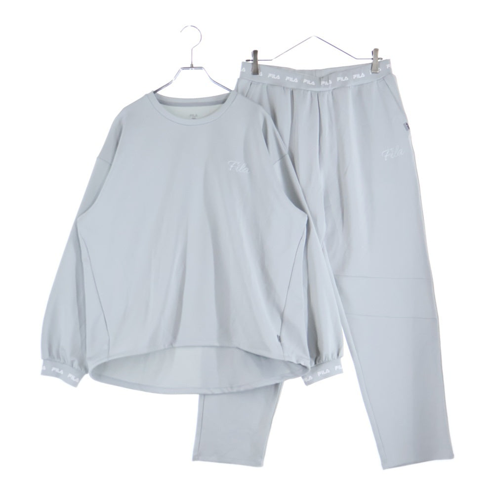FILA(フィラ) ロゴ刺繍 ストレッチワイドセットアップ クルーネックトレーナー ジョガーパンツ グレー FL6405/FL6406