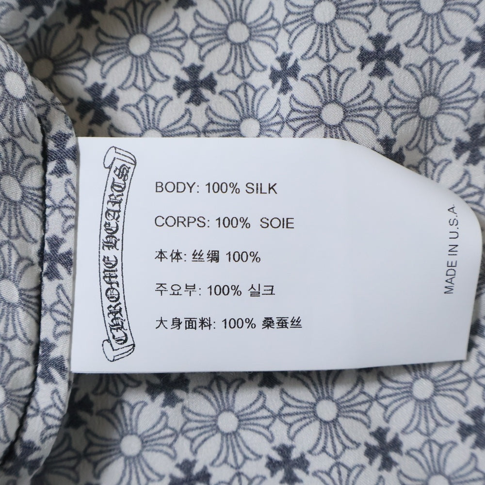 CHROME HEARTS(クロムハーツ) MAHAL KITA CHプラス総柄 クロスボールボタン ロングスリーブ シルク長袖シャツ ホワイト/ブラック