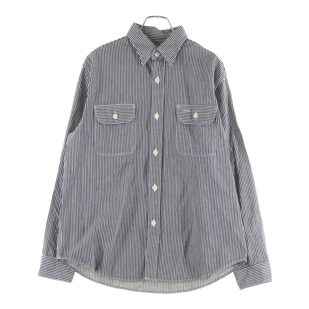 SUGAR CANE(シュガーケーン) 2ポケット ロングスリーブ ストライプシャツ ネイビー/ホワイト