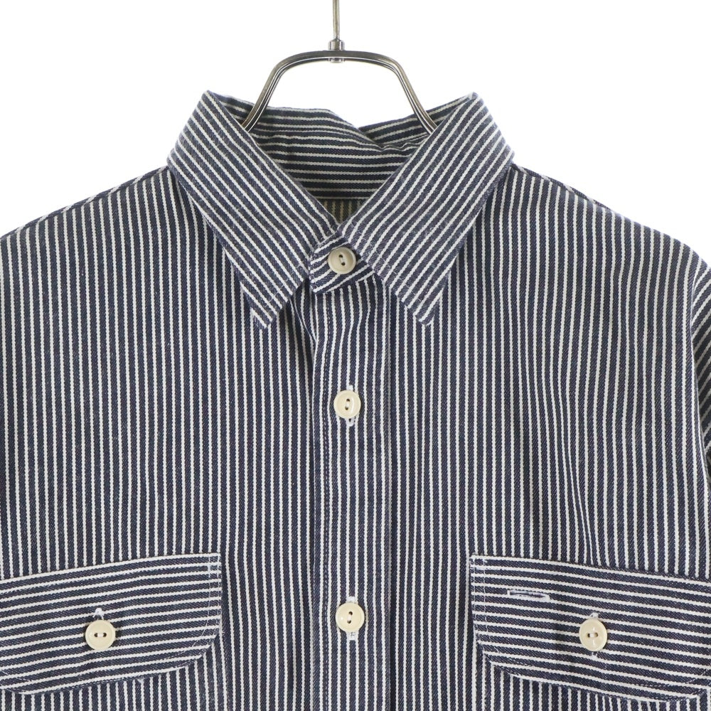SUGAR CANE(シュガーケーン) 2ポケット ロングスリーブ ストライプシャツ ネイビー/ホワイト