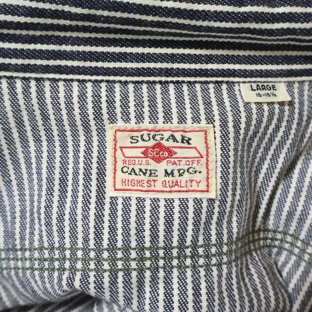 SUGAR CANE(シュガーケーン) 2ポケット ロングスリーブ ストライプシャツ ネイビー/ホワイト