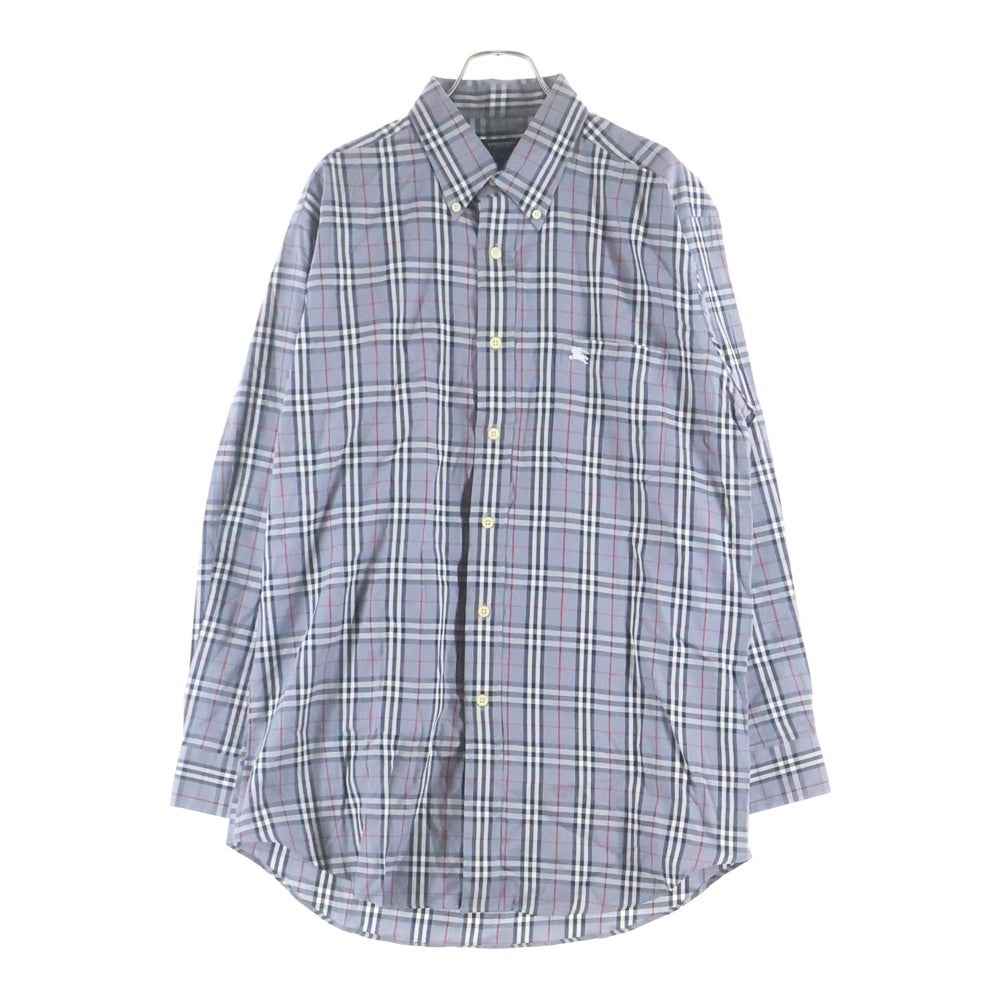 BURBERRY(バーバリー) エンブロイダリー ロゴ ノヴァチェック ボタンダウン 長袖 シャツ グレー