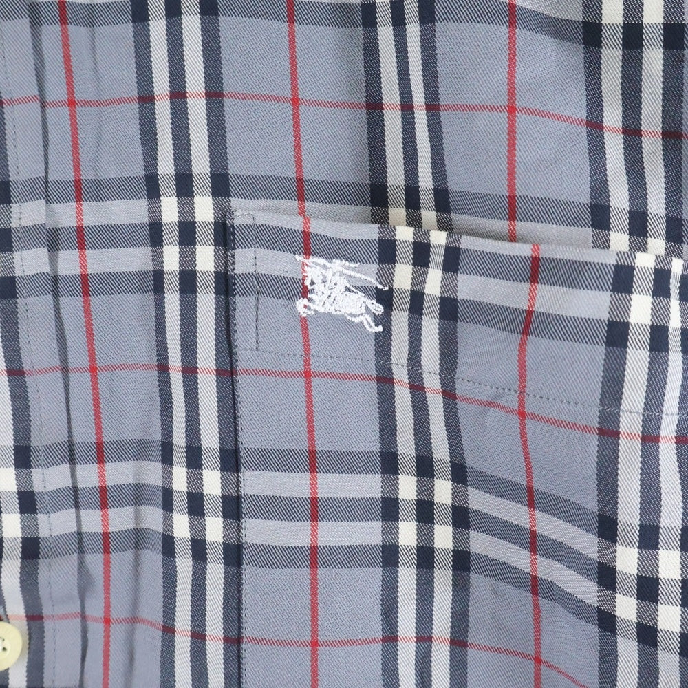 BURBERRY(バーバリー) エンブロイダリー ロゴ ノヴァチェック ボタンダウン 長袖 シャツ グレー