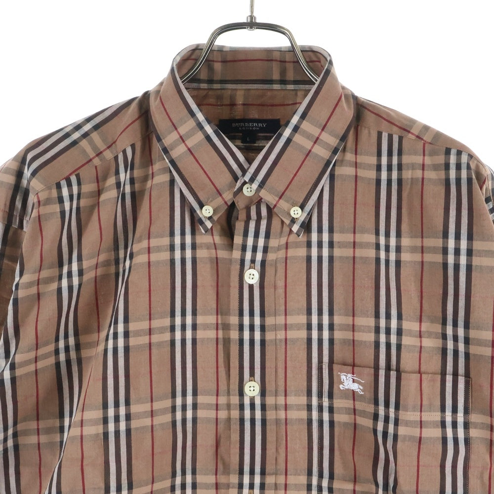 BURBERRY(バーバリー) エンブロイダリー ロゴ ノヴァチェック ボタンダウン 長袖 シャツ ブラウン